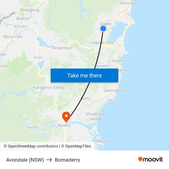 Avondale (NSW) to Bomaderry map