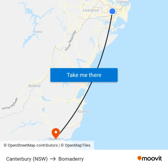 Canterbury (NSW) to Bomaderry map
