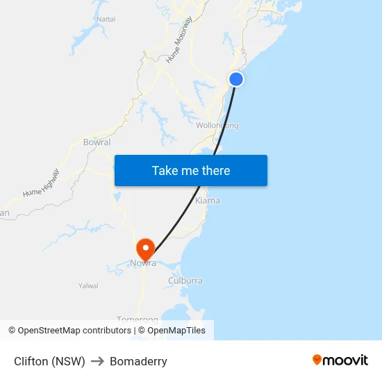Clifton (NSW) to Bomaderry map