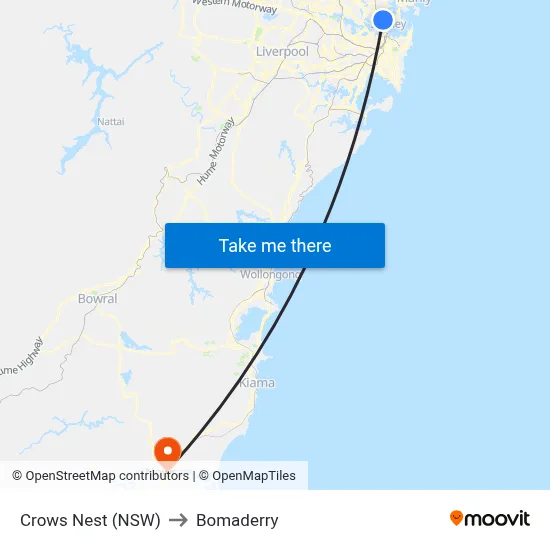 Crows Nest (NSW) to Bomaderry map