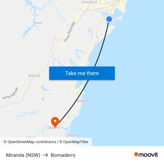 Miranda (NSW) to Bomaderry map