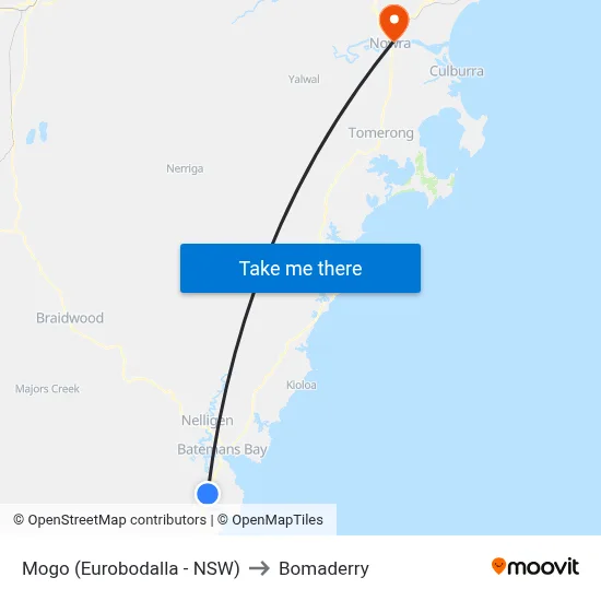 Mogo (Eurobodalla - NSW) to Bomaderry map