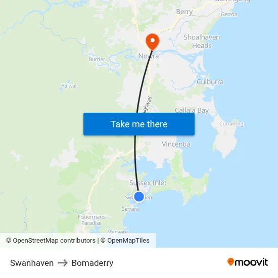 Swanhaven to Bomaderry map