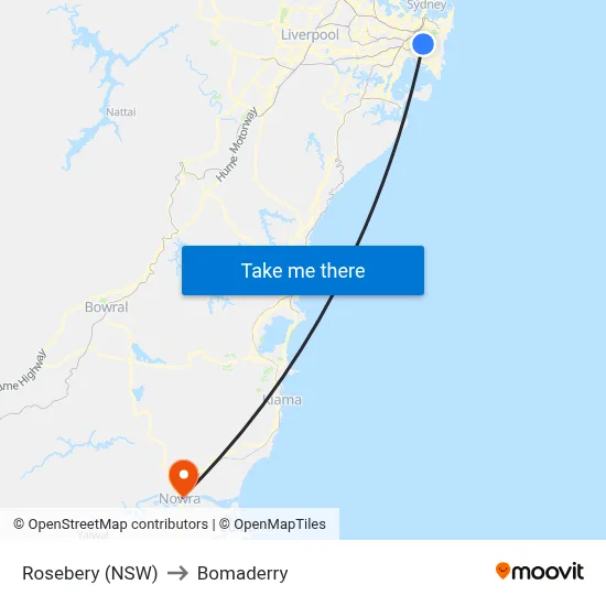 Rosebery (NSW) to Bomaderry map