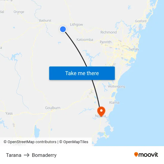 Tarana to Bomaderry map