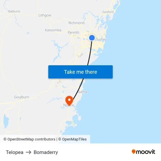 Telopea to Bomaderry map