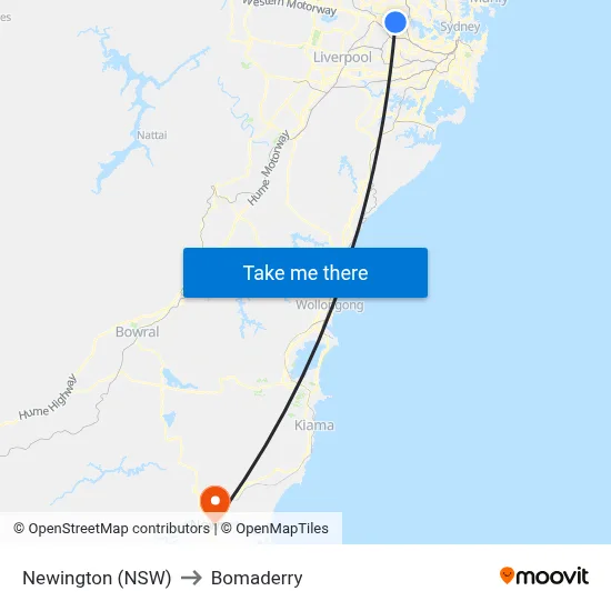 Newington (NSW) to Bomaderry map
