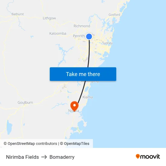 Nirimba Fields to Bomaderry map