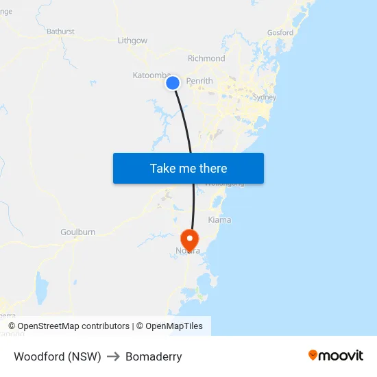 Woodford (NSW) to Bomaderry map