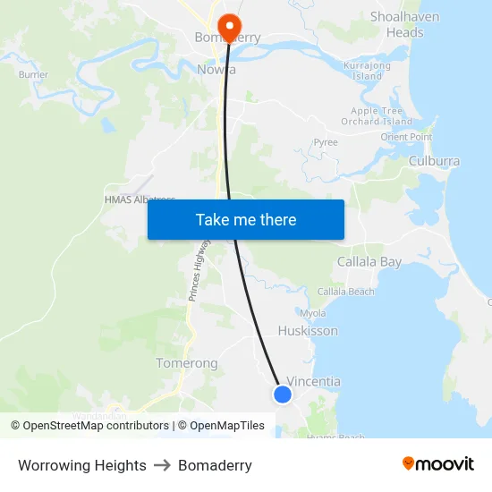 Worrowing Heights to Bomaderry map