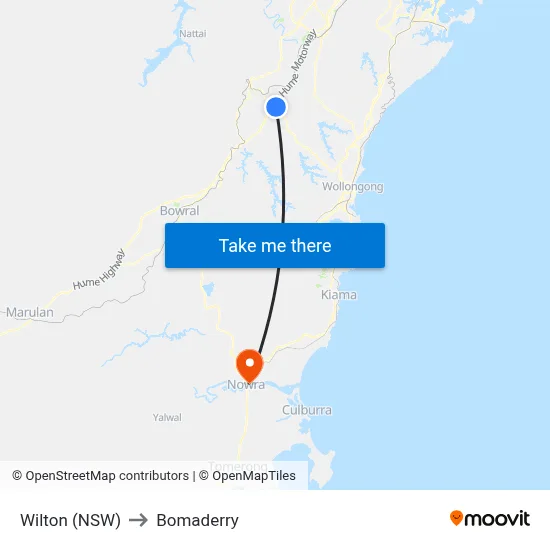 Wilton (NSW) to Bomaderry map