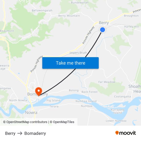 Berry to Bomaderry map