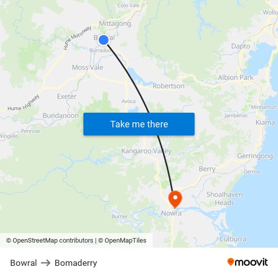 Bowral to Bomaderry map