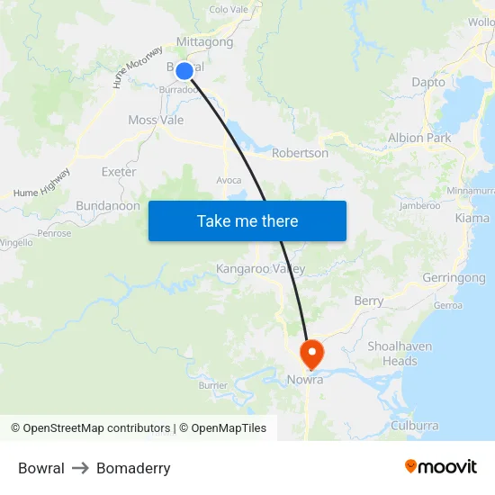 Bowral to Bomaderry map