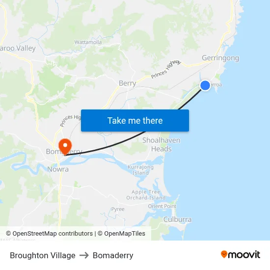 Broughton Village to Bomaderry map