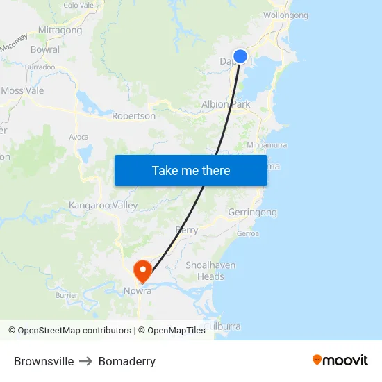 Brownsville to Bomaderry map