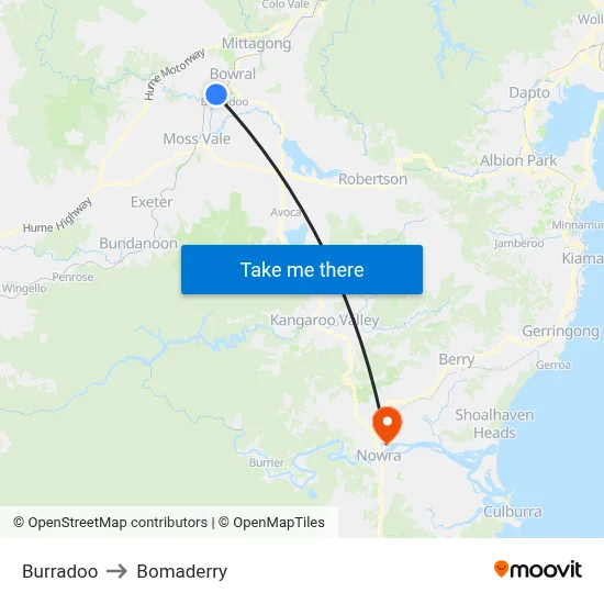Burradoo to Bomaderry map