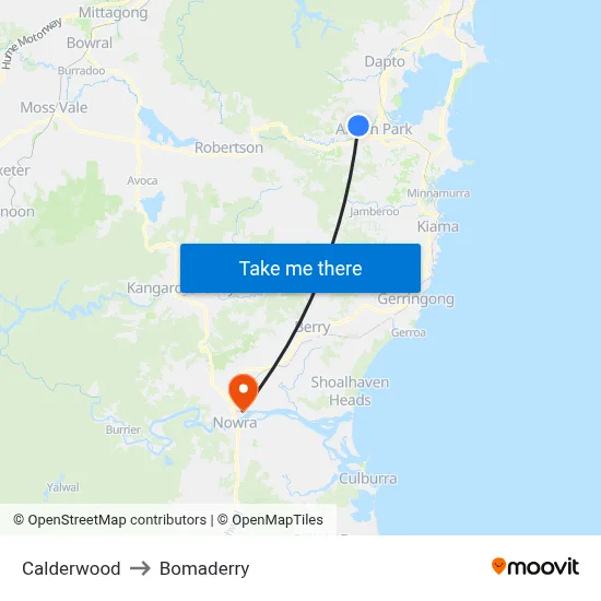 Calderwood to Bomaderry map
