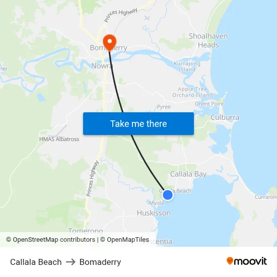 Callala Beach to Bomaderry map