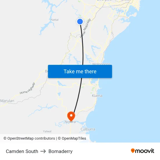 Camden South to Bomaderry map