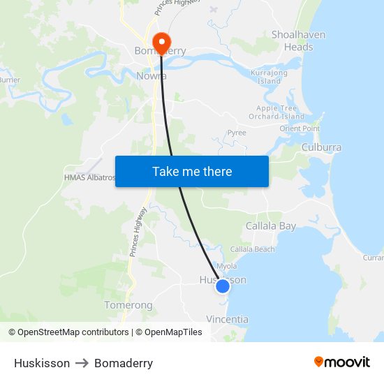 Huskisson to Bomaderry map