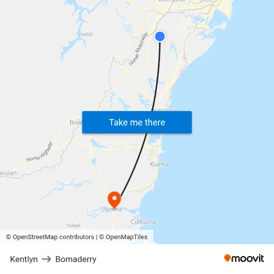 Kentlyn to Bomaderry map