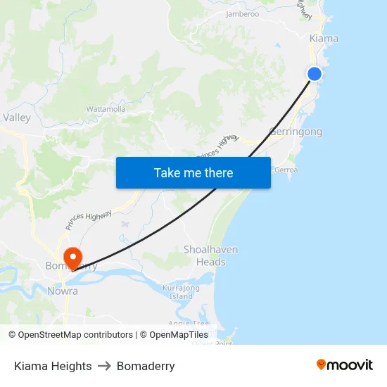 Kiama Heights to Bomaderry map