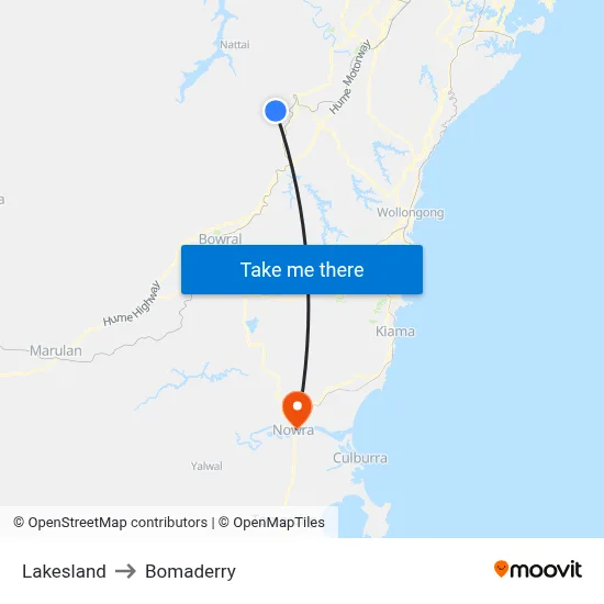 Lakesland to Bomaderry map