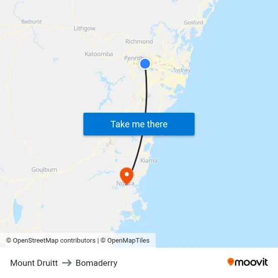 Mount Druitt to Bomaderry map