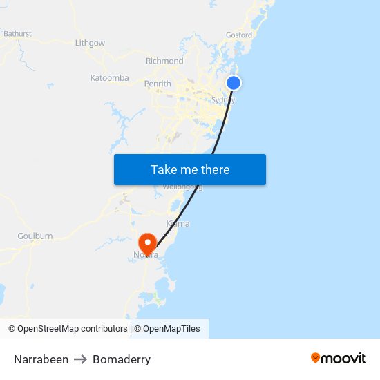 Narrabeen to Bomaderry map