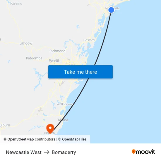 Newcastle West to Bomaderry map