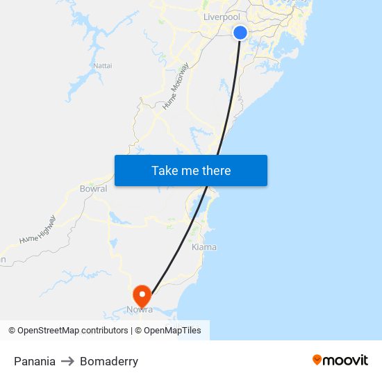 Panania to Bomaderry map