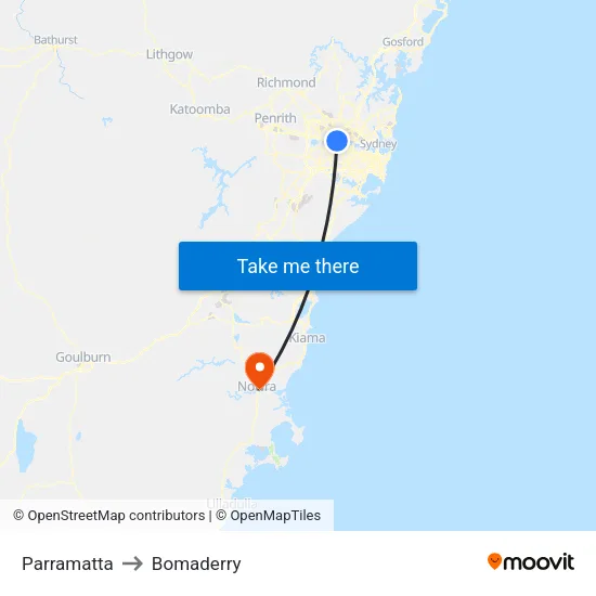 Parramatta to Bomaderry map