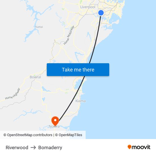 Riverwood to Bomaderry map