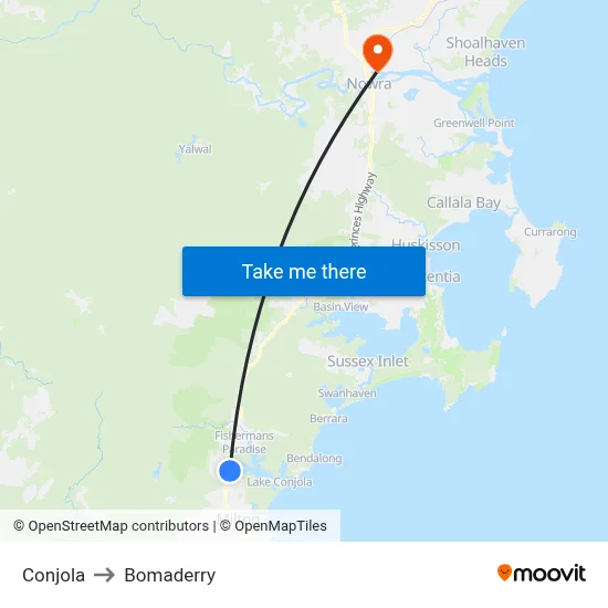 Conjola to Bomaderry map
