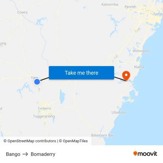 Bango to Bomaderry map