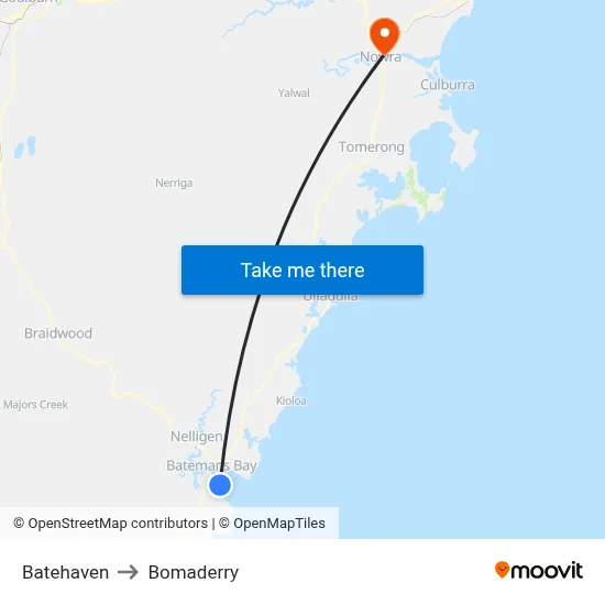 Batehaven to Bomaderry map