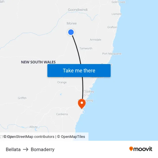 Bellata to Bomaderry map