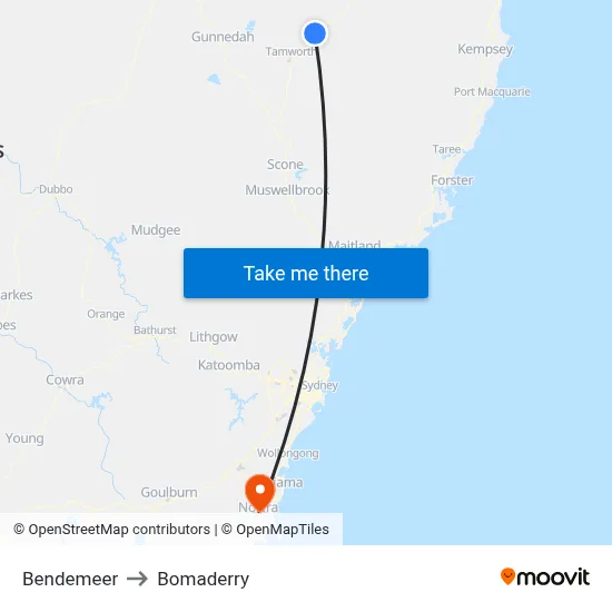 Bendemeer to Bomaderry map