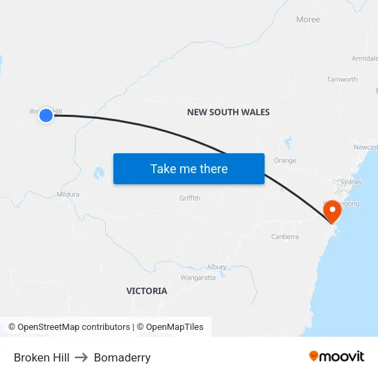Broken Hill to Bomaderry map