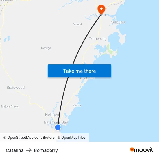 Catalina to Bomaderry map