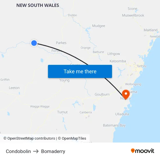 Condobolin to Bomaderry map
