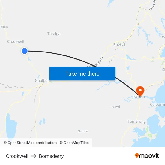 Crookwell to Bomaderry map