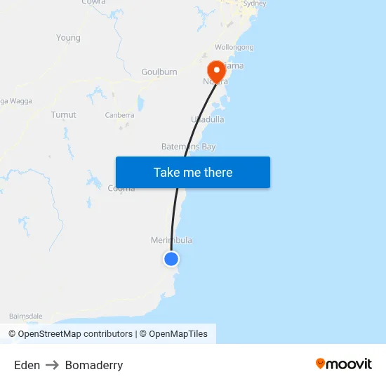 Eden to Bomaderry map