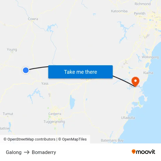 Galong to Bomaderry map