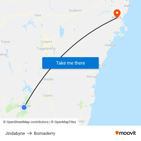 Jindabyne to Bomaderry map