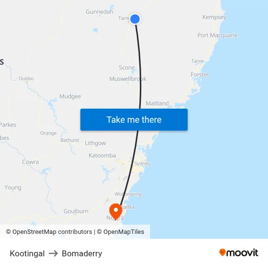 Kootingal to Bomaderry map