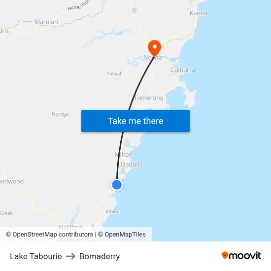 Lake Tabourie to Bomaderry map