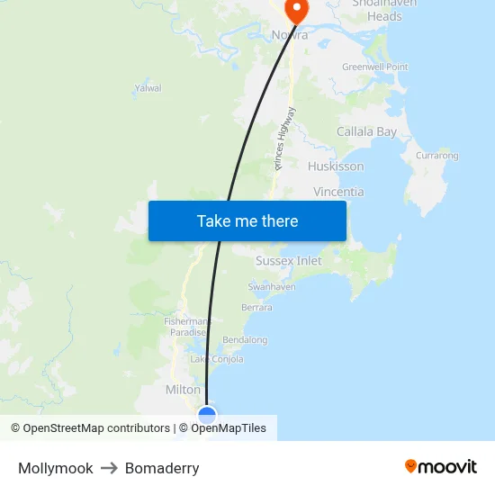Mollymook to Bomaderry map