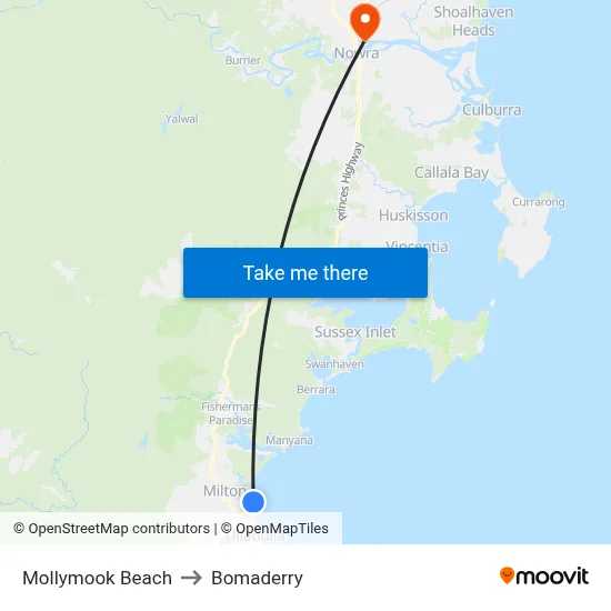 Mollymook Beach to Bomaderry map